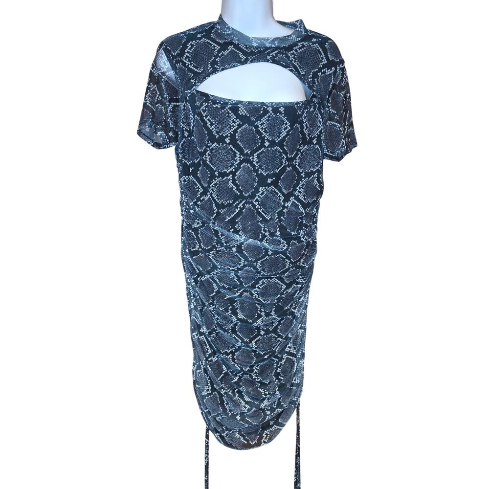 Riley & James Bluish black gray, snakeskin,‎ cutout, mesh mini dress sz L